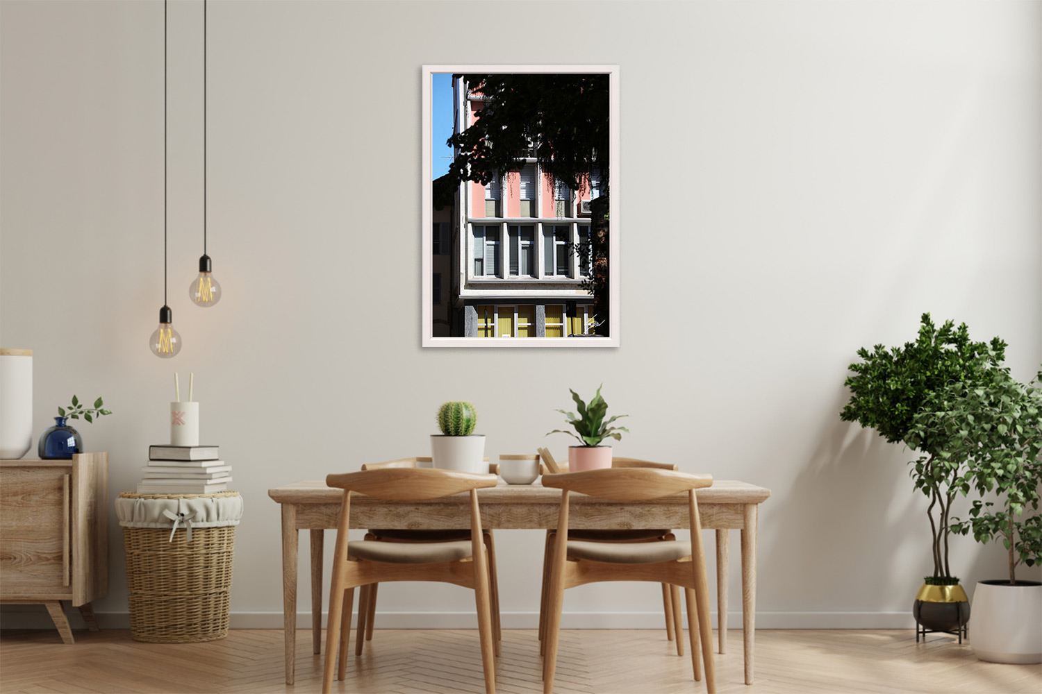 Framed fine art print showcasing urban architecture, contrast, and layered design in Italy.