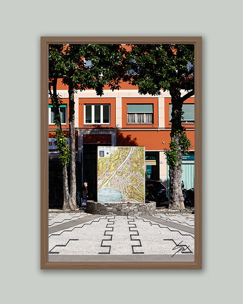 Framed wall art showcasing the historic city map of Recco in the heart of the Italian Riviera.