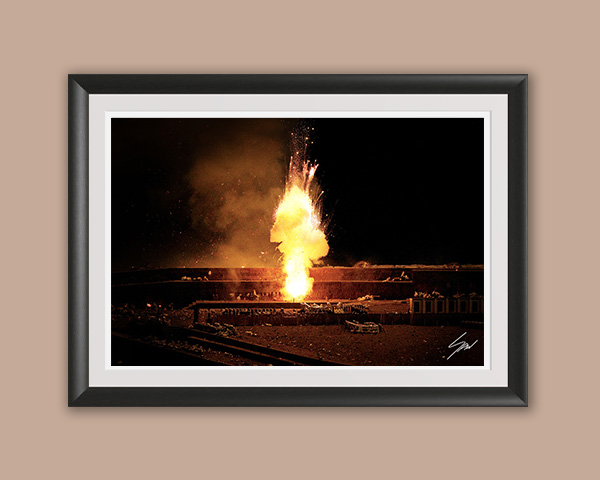 Color fine art photograph of a towering firework explosion during the Sagra del Fuoco in Recco, Italy, by Scott Allen Wilson.